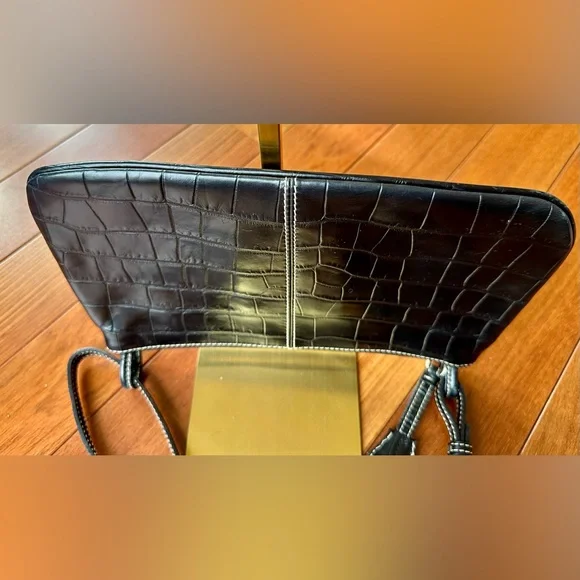 Dooney & Bourke Vintage Black Croc-Embossed Leather Small Clutch Shoulder Bag - Picture 5 of 11